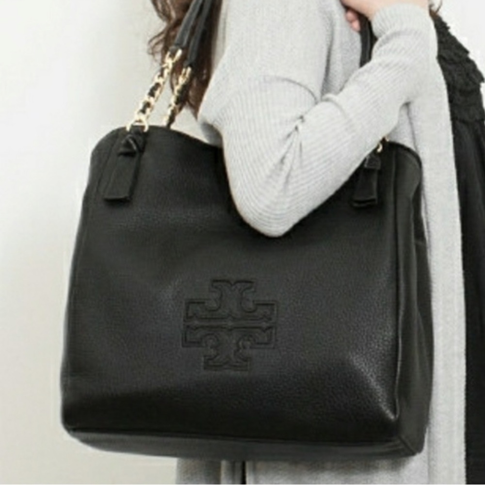 TORY BURCH HARPER TOTE BLACK LEATHER GOLD HARDWARE